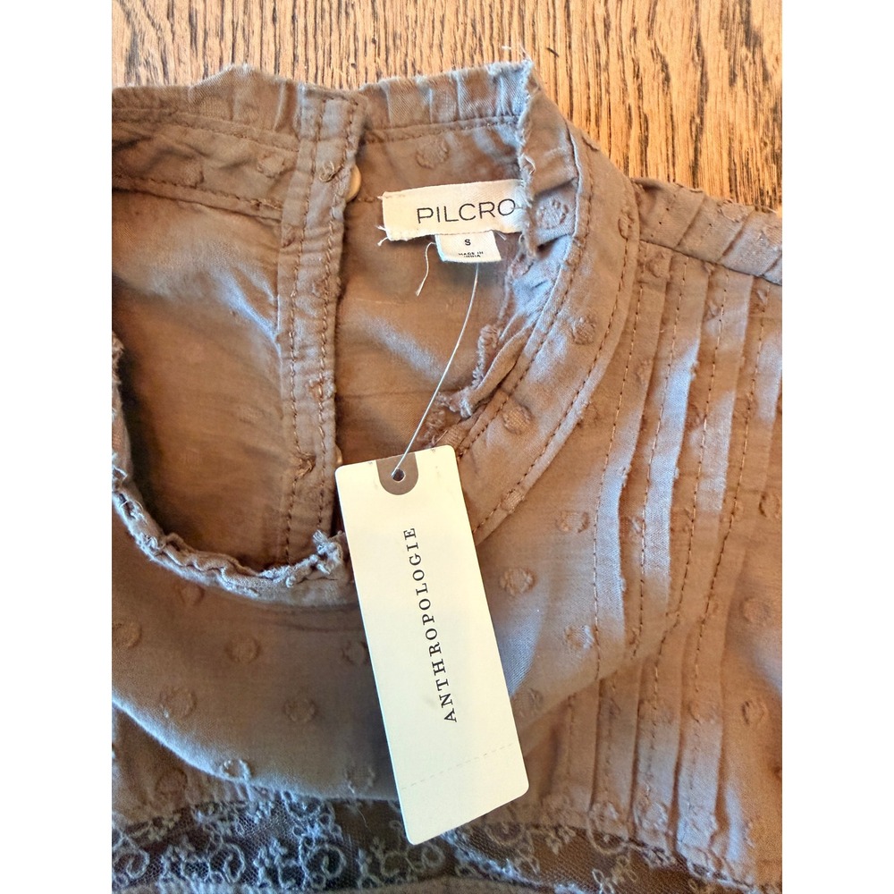 Anthropologie Pilcro Mock Neck Swing Mini Dress Olive Green Babydoll Lace Dress - Picture 9 of 12